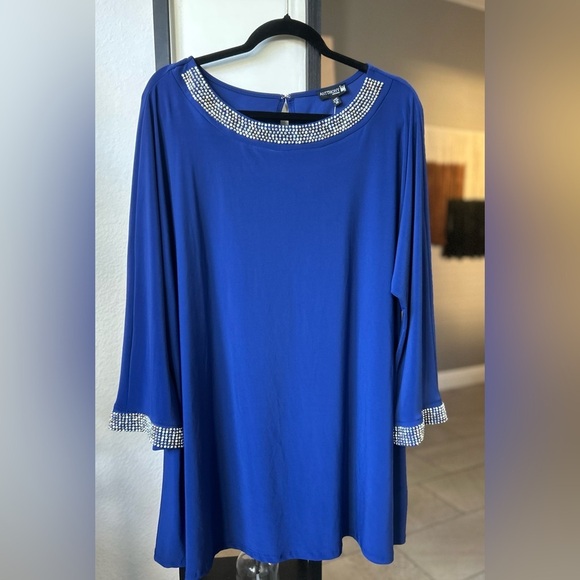 ANTHONY Originals Elegant Blue Mini Dress with Rhinestone Accents Long Sleeve 3X - Picture 3 of 11